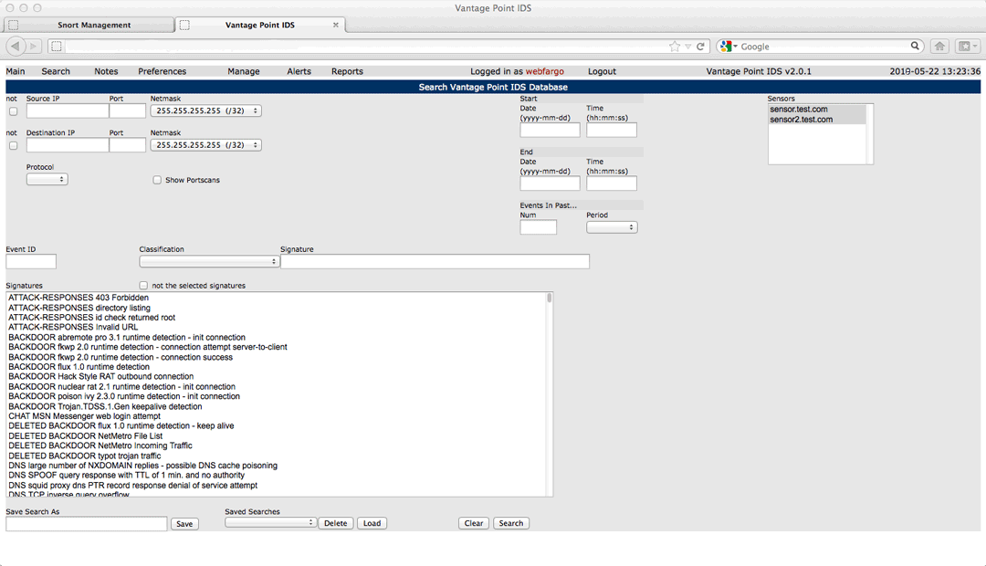 Webfargo Managed Intrusion Detection System IDS Screenshot